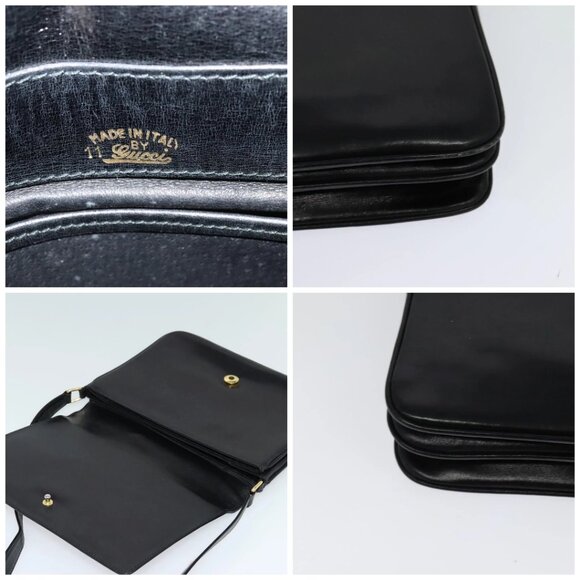 GUCCI Web Sherry Line Shoulder Bag Leather Black Gold - Picture 12 of 14